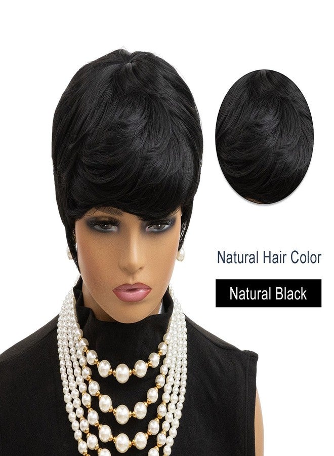 MOONSHOW Short Wigs for Black Women Pixie Cut Wig Black Short Hair Pixie Wigs for Black Women Straight Bowl Cut Wig Black Pixie Wigs With Bangs Short Curly Wigs - Image 4